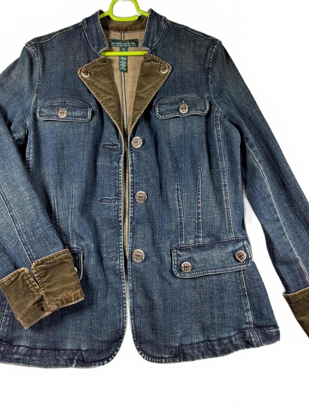 Lauren Jeans Co Ralph Lauren Women’s XL Denim Jacket Corduroy Cuffs Utility